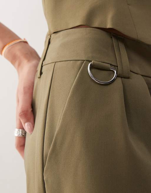 COLLUSION wide leg tailored trouser co-ord in khaki, 2 of 5