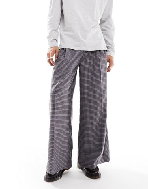 COLLUSION wide leg tailored trouser in check print