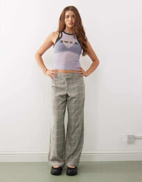 COLLUSION wide leg tailored trouser in check - view 1