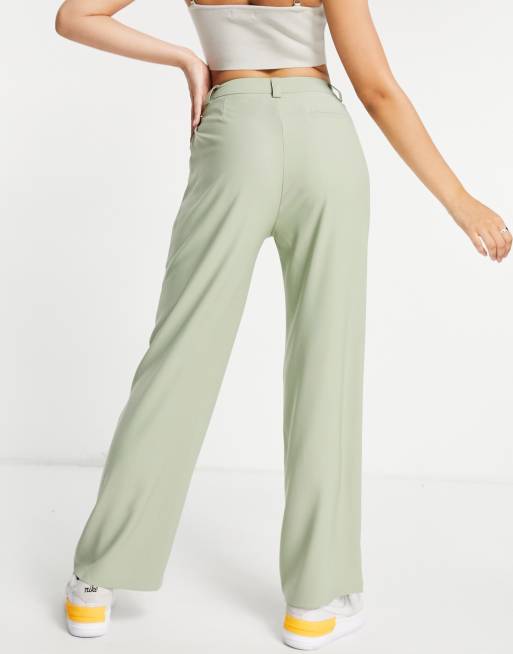 COLLUSION wide leg tailored trousers in sage