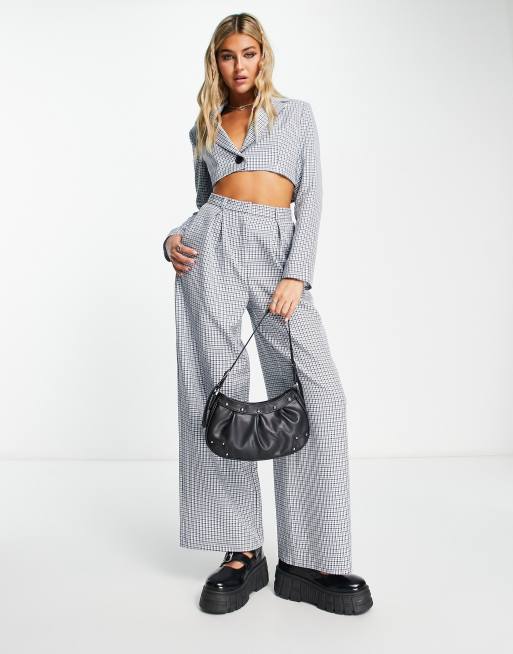 multi-check cropped trousers