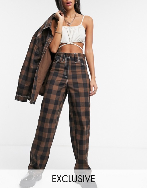 COLLUSION wide leg trousers co-ord in brown check