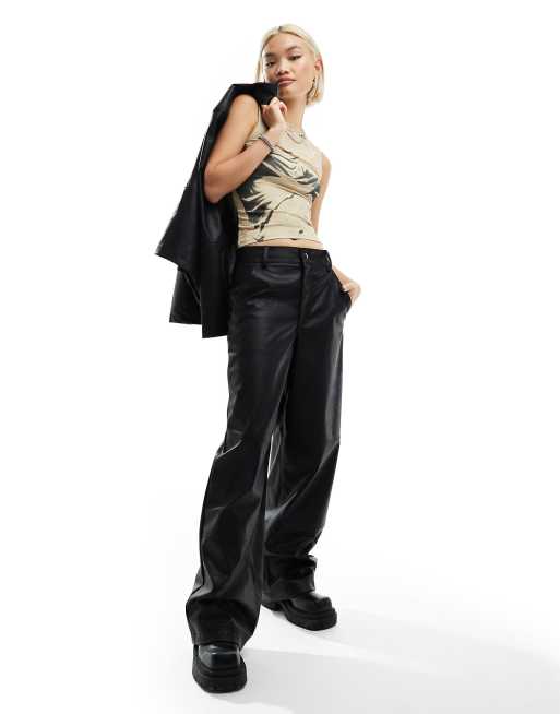 Wide Leg Leather Look Trousers