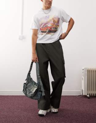 Collusion Wide Leg Utility Pants In Brown