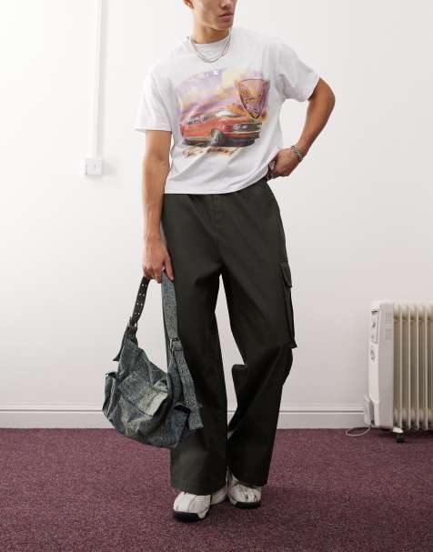 COLLUSION wide leg utility trousers in waxed brown - view 1