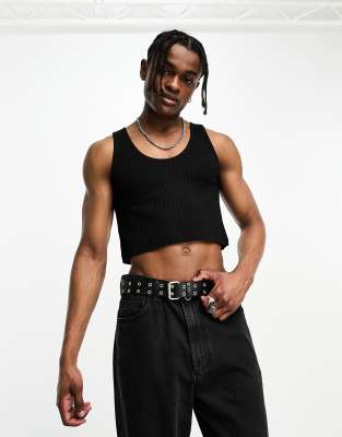 COLLUSION wide ribbed tank top in black 