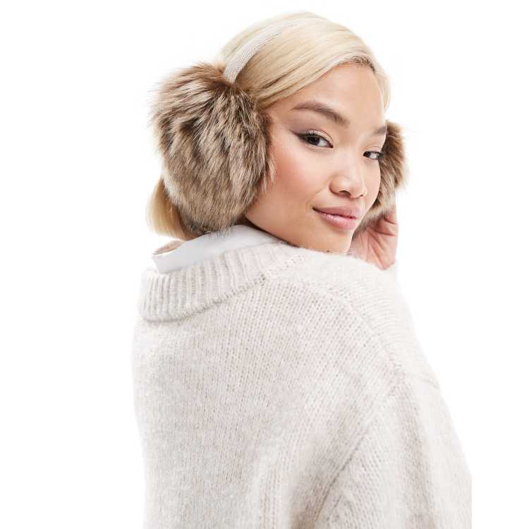 COLLUSION Womens faux fur ear muff in stone ASOS