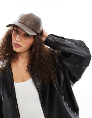 Collusion Women's Pu Baseball Cap With C Embroidered Logo In Brown