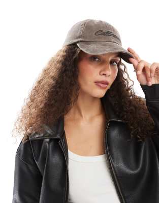 Collusion Womens Washed Cap With Branding In Brown In Gray