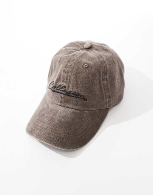 COLLUSION Womens washed cap with branding in brown, 2 of 4