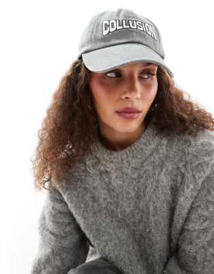 Women's washed cap with branding in gray