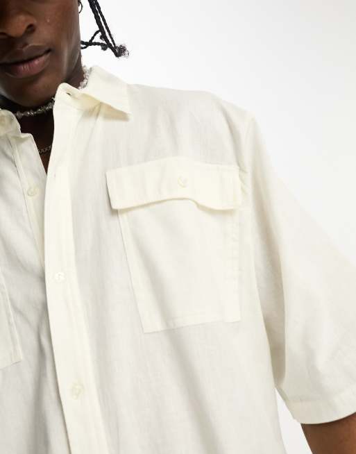 COLLUSION woven beach shirt co-ord in ecru - IVORY, 3 of 4