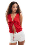 [Collusion] COLLUSION woven build up vest top with tie detail in red XS RED