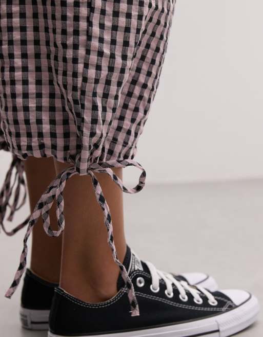 COLLUSION woven capri pants in pink plaid, 3 of 5
