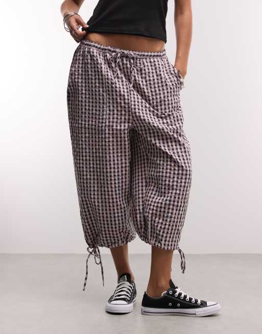 COLLUSION woven capri trouser in pink check, 2 of 5