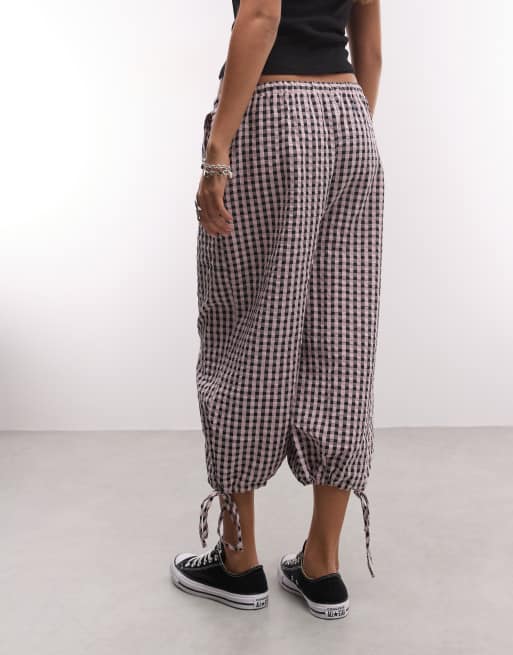COLLUSION woven capri trouser in pink check, 4 of 5