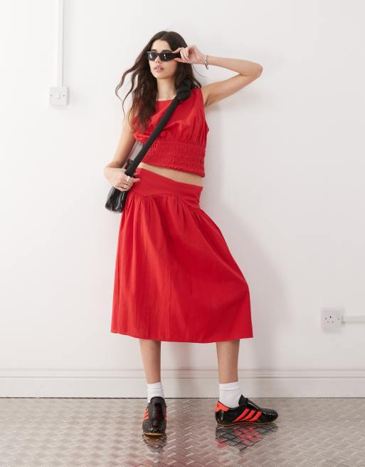 COLLUSION woven drop waist midi skirt co-ord in red - RED