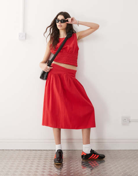 COLLUSION woven drop waist midi skirt in red (part of a set) - view 1