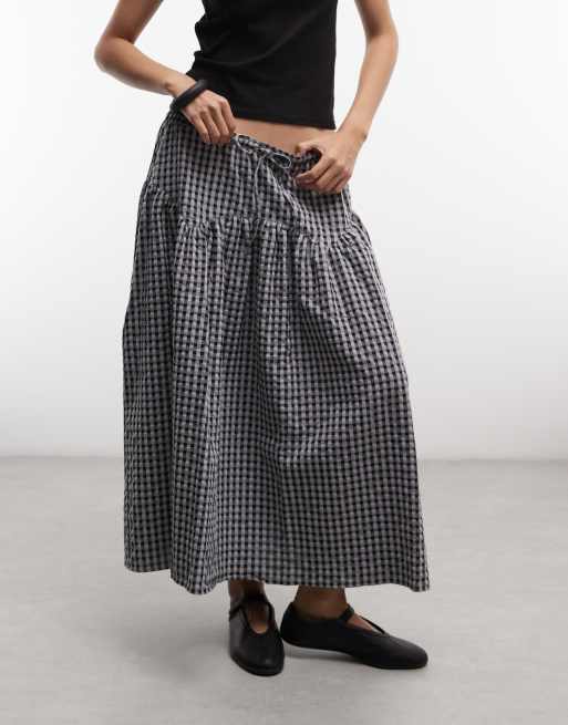 COLLUSION woven midi skirt with tie detail in grey check, 2 of 5