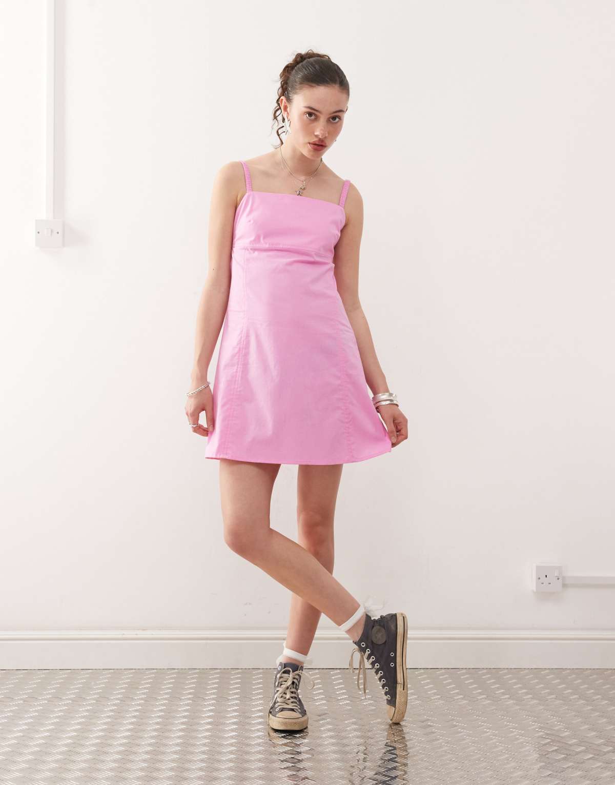COLLUSION woven mini dress with strappy back in pink