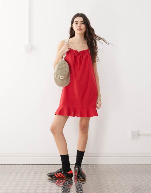 COLLUSION woven summer mini dress in red 