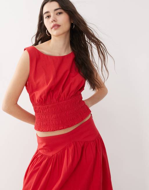 COLLUSION woven top co-ord in red - RED