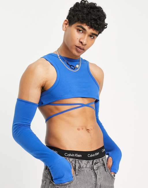 COLLUSION Wrap Around Cropped Tank Top In Blue, Male Crop Top Asos