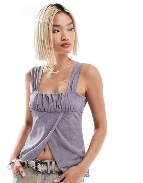 COLLUSION wrap front 90's top in grey - view 1