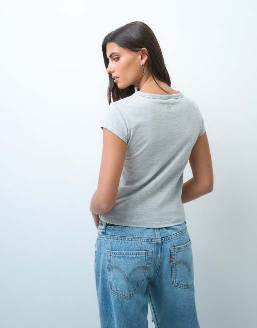 COLLUSION wrap front fitted top in gray heather, 3 of 4