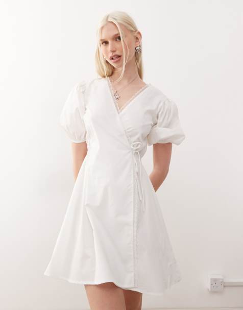 COLLUSION wrap lace edge mini dress in white - view 1