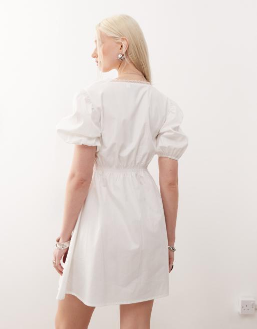 COLLUSION wrap lace edge mini dress in white, 4 of 4