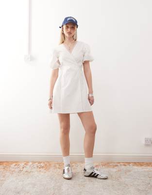 Collusion Wrap Lace Edged Mini Dress In White