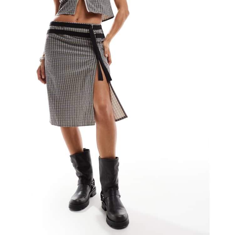 COLLUSION wrap midi skirt co ord in check ASOS