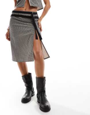 wrap midi skirt in check - part of a set-Multi