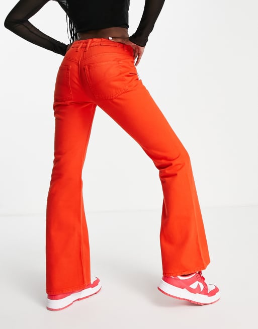 COLLUSION x 008 - Stugge flares met lage taille in rood, deel van co-ord set, 2 van 4
