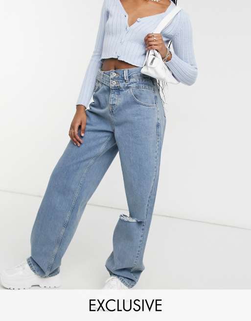 COLLUSION x 014 - Baggy dad jeans met gekruiste tailleband in jaren 90-stijl in blauw