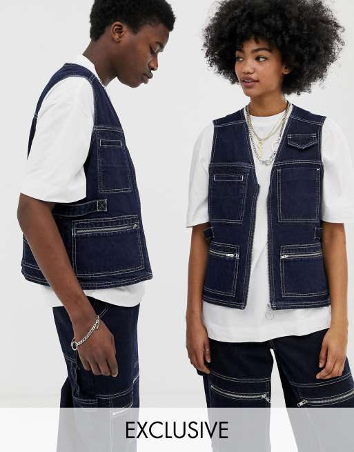 COLLUSION – x Everyone Together – Unisex – Blå funktionsväst i denim