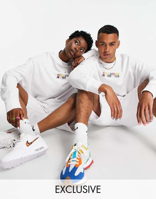 COLLUSION x Exist Loudly - Felpa unisex con ricamo, colore bianco in coordinato