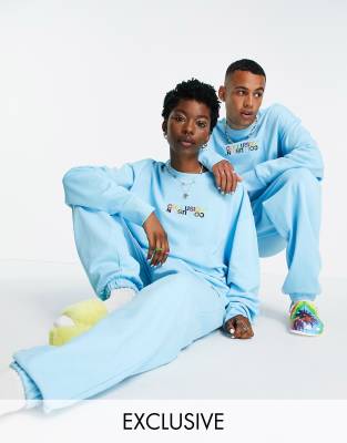 COLLUSION x EXIST LOUDLY Unisex oversized joggers with print in blue co-ord - ASOS Price Checker