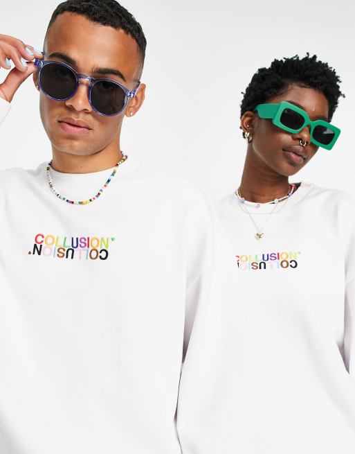 COLLUSION x EXIST LOUDLY Unisex pulled in sweatshirt with embroidery in ...