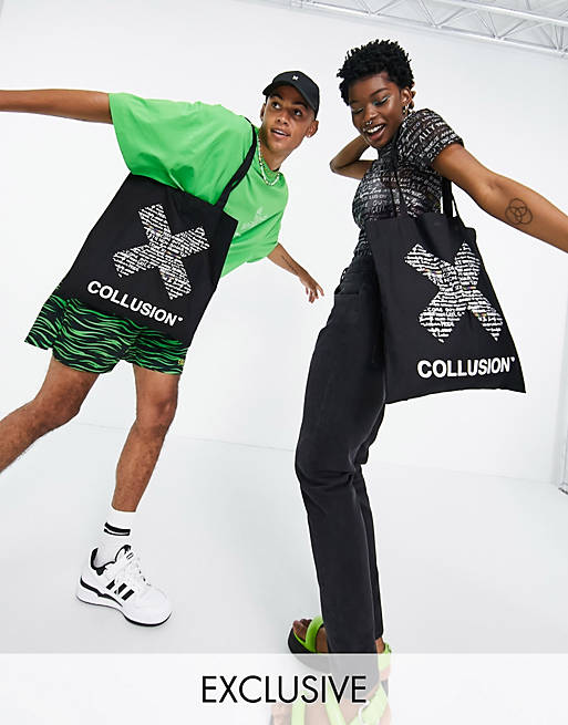 COLLUSION x EXIST LOUDLY Unisex tote bag in black