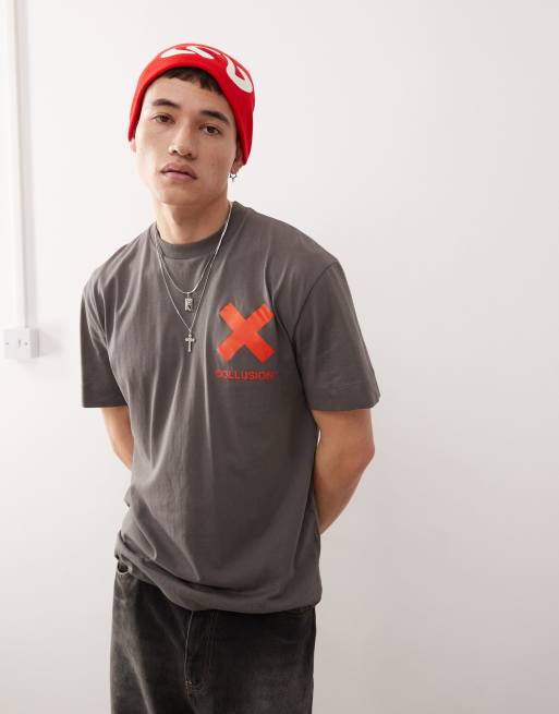 COLLUSION X logo t-shirt in charcoal with orange print | ASOS