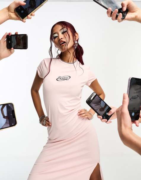 COLLUSION X TAMMY midaxi t-shirt dress in pink - view 1