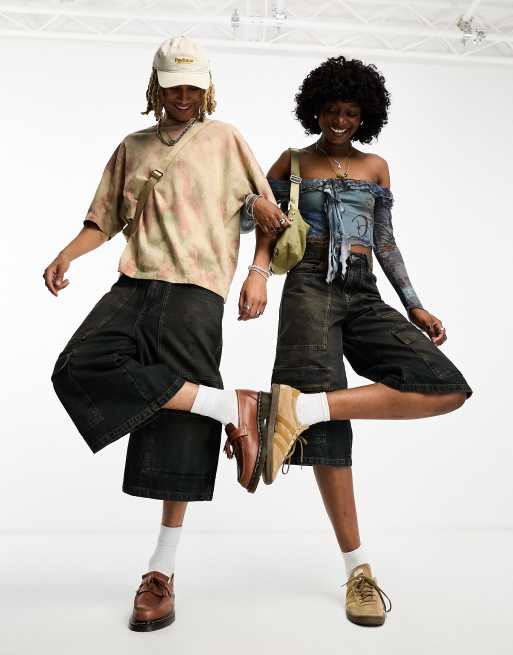COLLUSION x TAMMY – Übergroße Unisex-Utility-Shorts in Acid-Waschung
