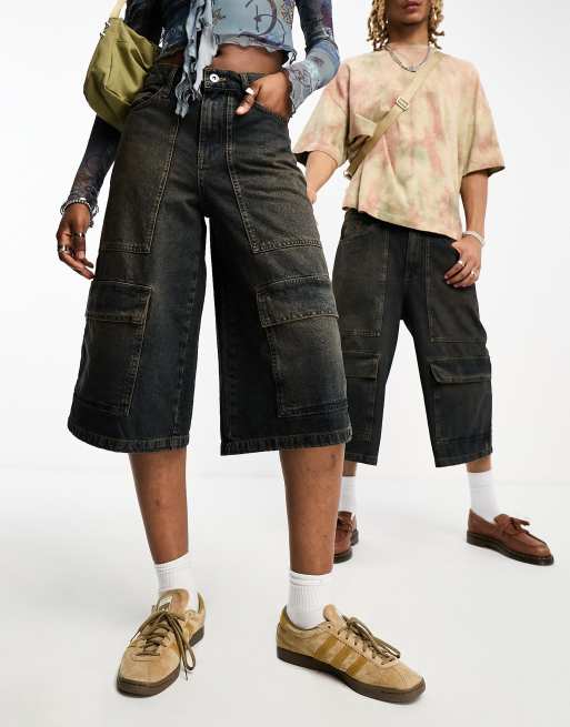 COLLUSION x TAMMY unisex oversized utility shorts in acid wash | ASOS