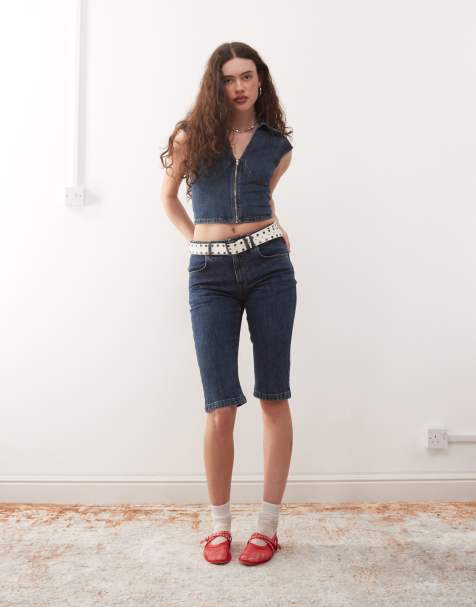 COLLUSION X000 low rise capri jean co-ord in mid blue - view 1