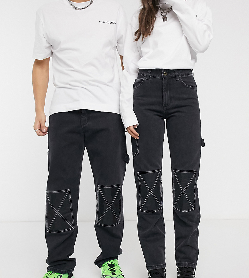 COLLUSION - x000 - Uniseks jaren '90 carpenter-jeans met rechte pijpen-Zwart