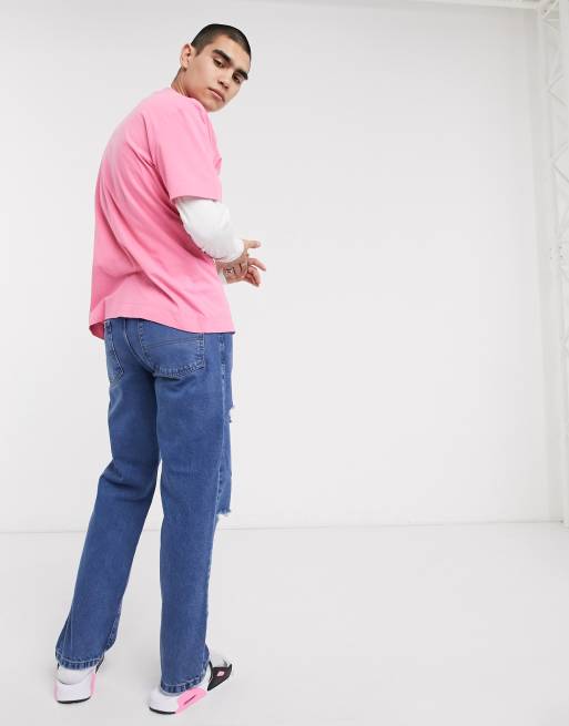 COLLUSION x000 Unisex 90's fit straight leg jeans in mid wash blue, 2 of 4