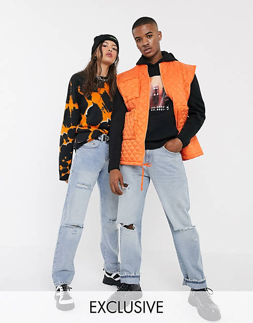 COLLUSION x000 Unisex 90's fit straight leg jeans with rips