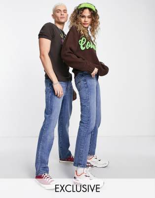 COLLUSION x000 Unisex 90s straight leg jean in mid wash blue - ASOS Price Checker